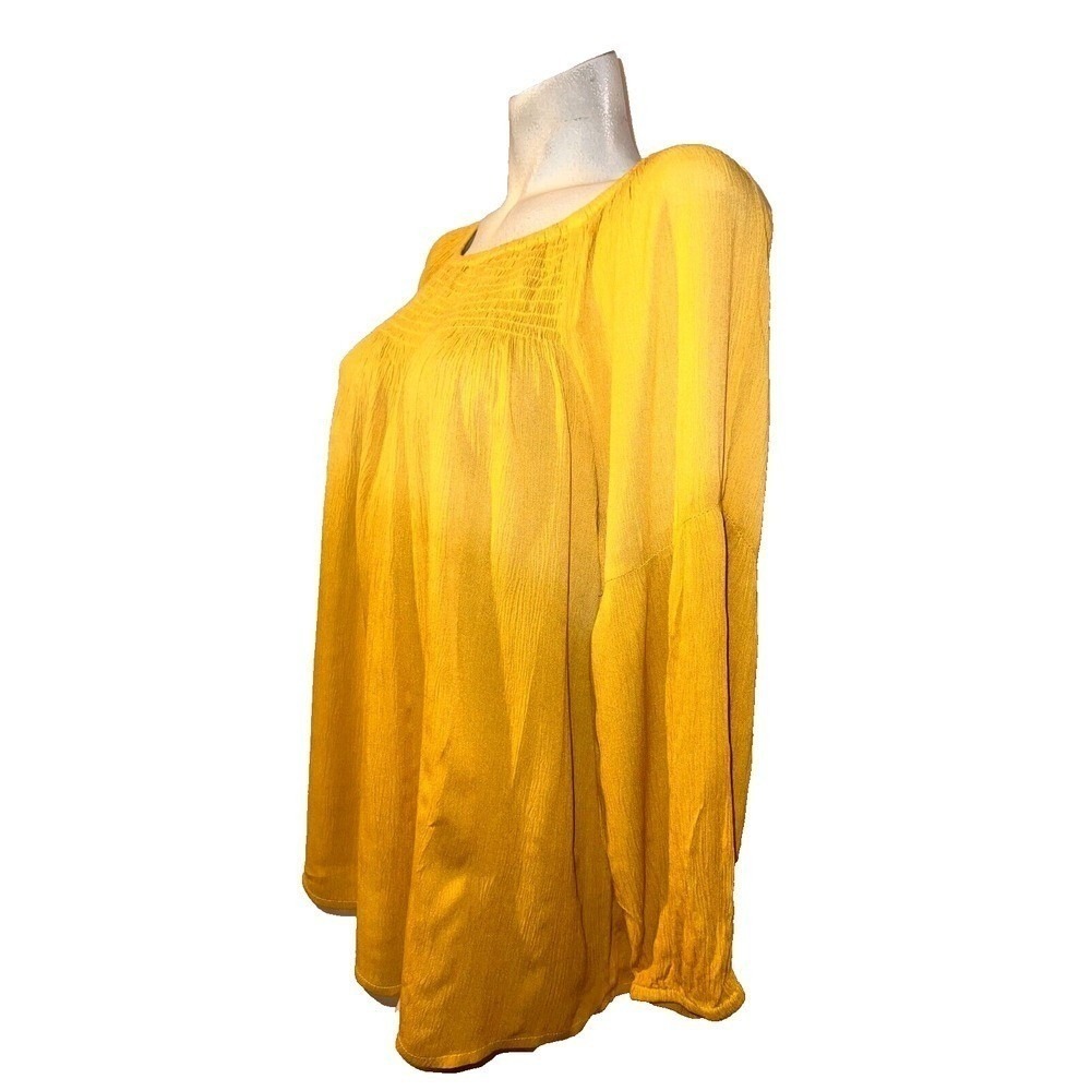 New Studio West Yellow Ombre Peasant Blouse Smocked Neck Balloon Sleeve Large L - Picture 4 of 9